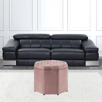25" Blush Velvet And Black Tufted Specialty Storage