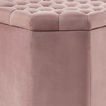 25" Blush Velvet And Black Tufted Specialty Storage