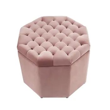 25" Blush Velvet And Black Tufted Specialty Storage