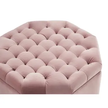 25" Blush Velvet And Black Tufted Specialty Storage