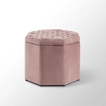 25" Blush Velvet And Black Tufted Specialty Storage