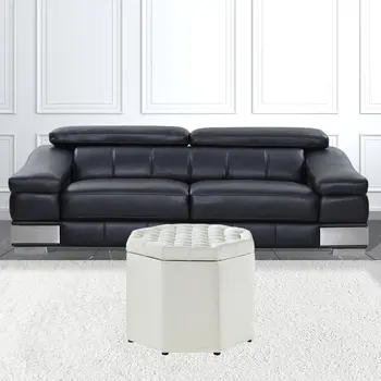 25" White Linen And Black Tufted Specialty Storage