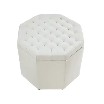 25" White Linen And Black Tufted Specialty Storage