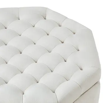 25" White Linen And Black Tufted Specialty Storage