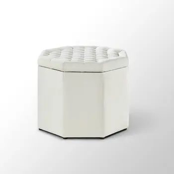 25" White Linen And Black Tufted Specialty Storage