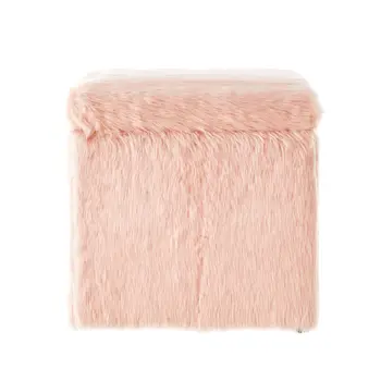 18" Blush Faux Fur and Black Storage Ottoman