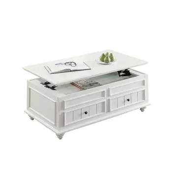48" White Wood Lift Top Solid Coffee Table With Two Drawers