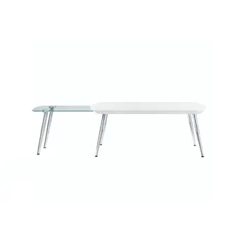 47" White Clear and Silver Wood And Glass And Metal Coffee Table