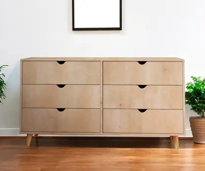 59" Natural Six Drawer Double Dresser