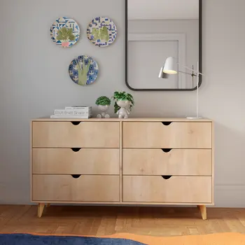 59" Natural Six Drawer Double Dresser