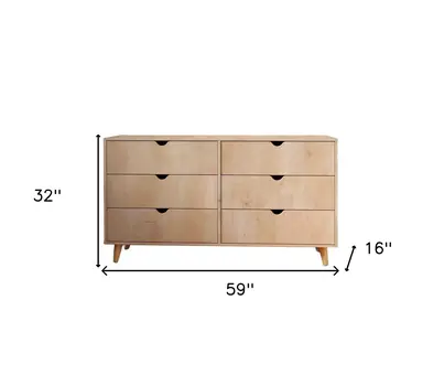 59" Natural Six Drawer Double Dresser
