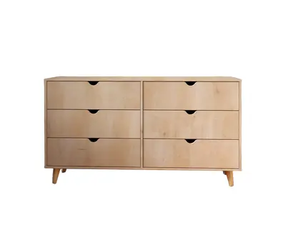 59" Natural Six Drawer Double Dresser