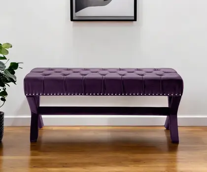 45" Plum Velvet Upholstered Bench