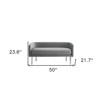 50" Gray And Silver Upholstered Velvet Bench