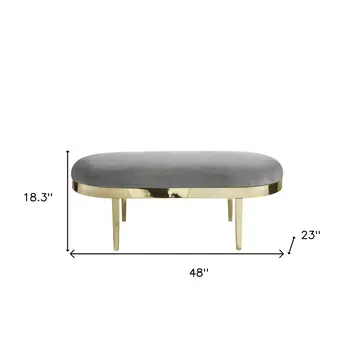 48" Gray And Gold Upholstered Velvet Bench