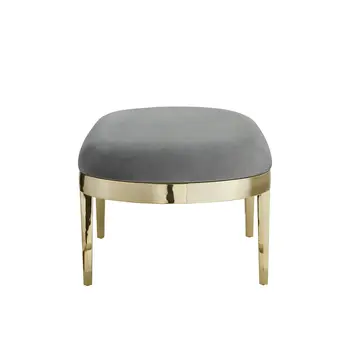 48" Gray And Gold Upholstered Velvet Bench