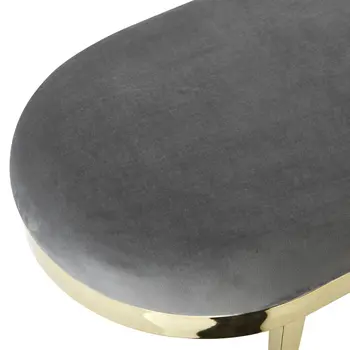 48" Gray And Gold Upholstered Velvet Bench