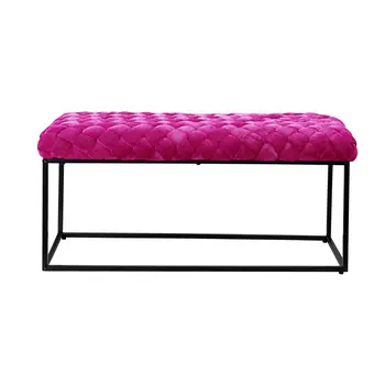 39" Fuchsia and Black Velvet Upholstered Bench