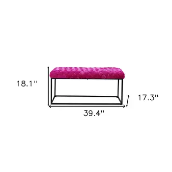 39" Fuchsia and Black Velvet Upholstered Bench