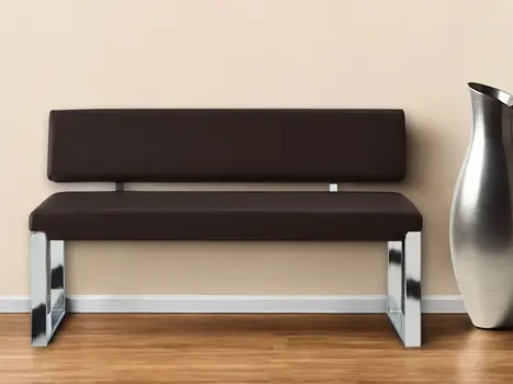 50" Brown and Silver Faux Leather Upholstered Bench