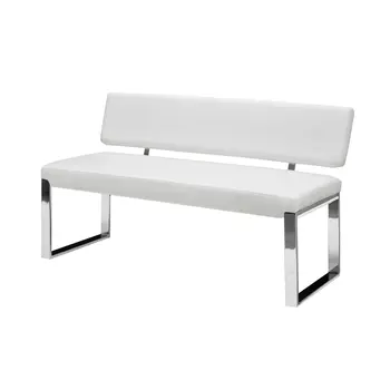50" White and Silver Upholstered Faux Leather Bench