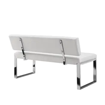 50" White and Silver Upholstered Faux Leather Bench