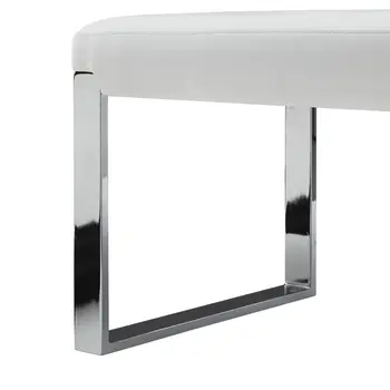 50" White and Silver Upholstered Faux Leather Bench