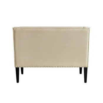 45" Beige and Black Upholstered Linen Bench