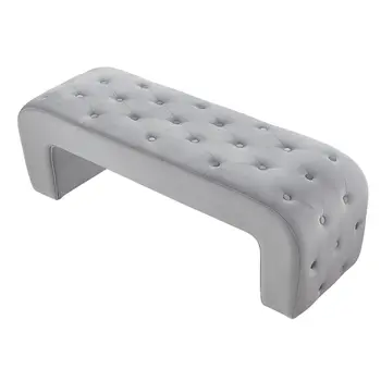 52" Gray Upholstered Velvet Bench