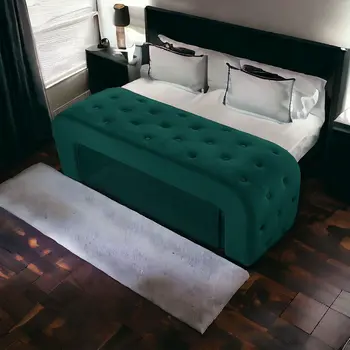 52" Hunter Green Upholstered Velvet Bench
