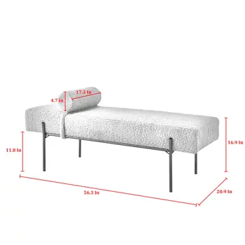 56" Black and Gold Sherpa Upholstered Bench