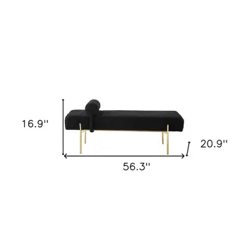 56" Black and Gold Sherpa Upholstered Bench