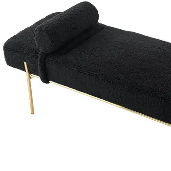 56" Black and Gold Sherpa Upholstered Bench