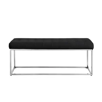 48" Black and Silver Upholstered Faux Leather Bench