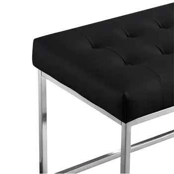48" Black and Silver Upholstered Faux Leather Bench