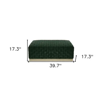 40" Hunter Green and Gold Velvet Upholstered Bench