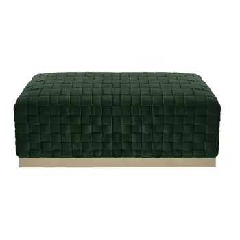40" Hunter Green and Gold Velvet Upholstered Bench