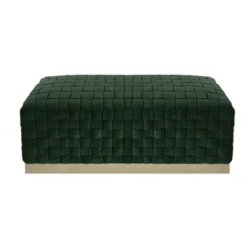 40" Hunter Green and Gold Velvet Upholstered Bench