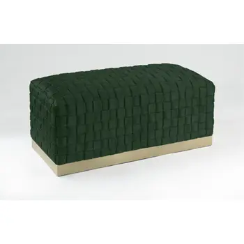40" Hunter Green and Gold Velvet Upholstered Bench