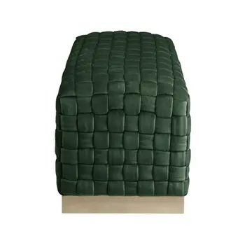 40" Hunter Green and Gold Velvet Upholstered Bench