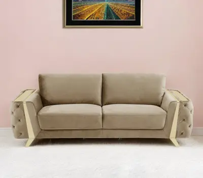 90" Beige Velvet Sofa With Gold Legs