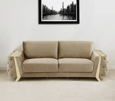 90" Beige Velvet Sofa With Gold Legs