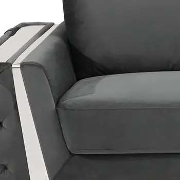 90" Gray Velvet Sofa With Silver Legs