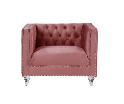 39" Pink and Black Velvet Tufted Arm Chair