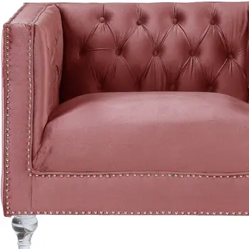 39" Pink and Black Velvet Tufted Arm Chair