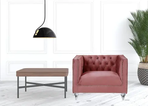 39" Pink and Black Velvet Tufted Arm Chair