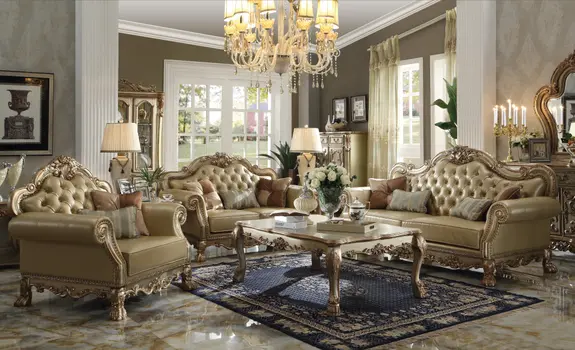 45" Ivory and Gold Faux Leather Tufted Arm Chair And Toss Pillows