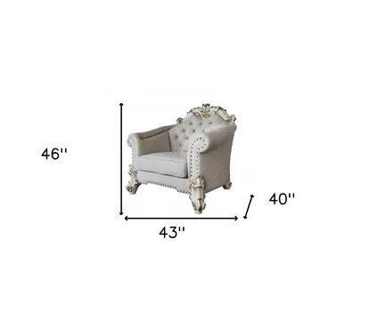 43" Ivory and Pearl Fabric Striped Arm Chair And Toss Pillows