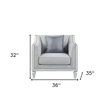 36" Light Gray and Brown Linen Tufted Distressed Club Chair And Toss Pillow
