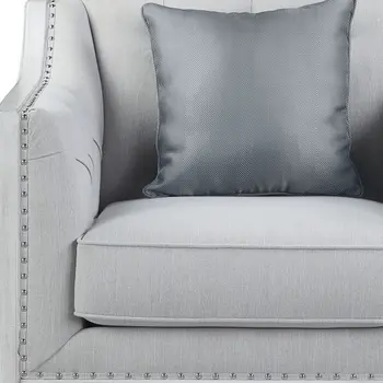 36" Light Gray and Brown Linen Tufted Distressed Club Chair And Toss Pillow